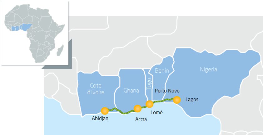 TheAbidjan-Lagos corridor between Cote d’Ivoire, Ghana, Togo, Benin and Nigeria. Newsletter Advanced Logistics Group
