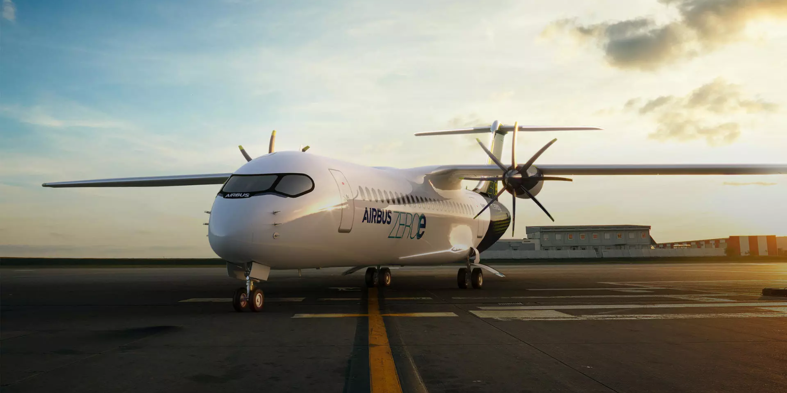 Render of the hydrogen powered Airbus ZEROe turboprop